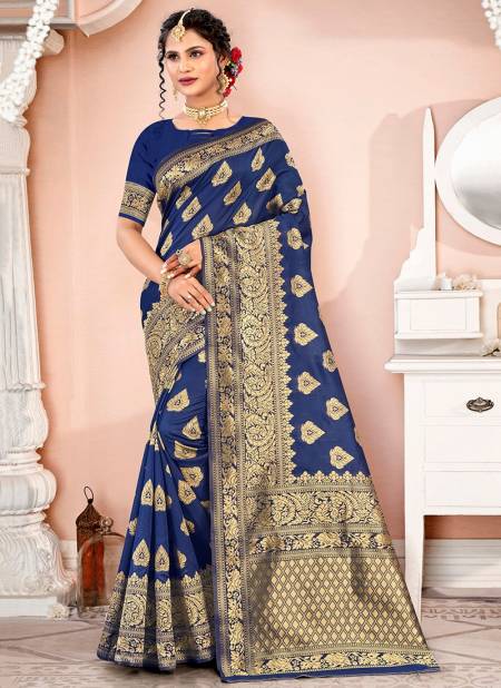 1014 Santraj Latest Fancy Wear designer Silk Saree Collection 1014-Navy Blue
